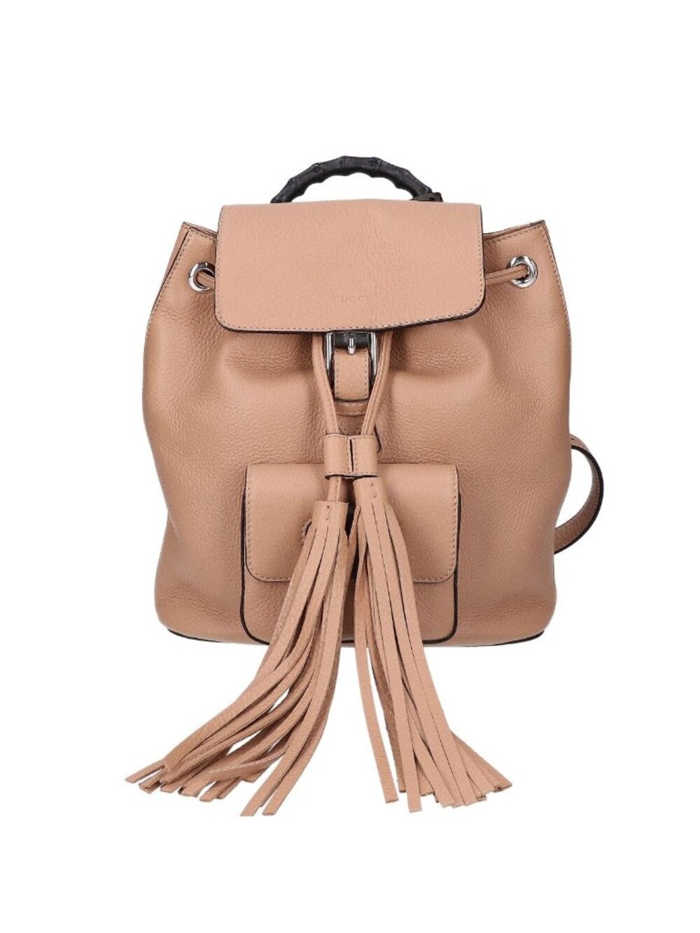 Gucci Bamboo Calfskin Embossed Logo Fringe Charm Backpack